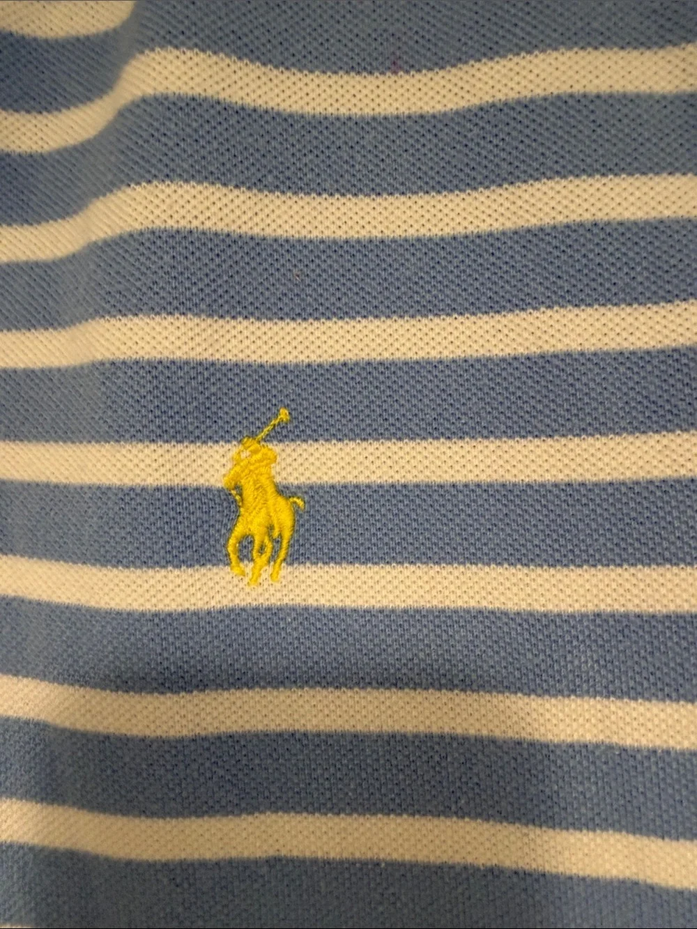 Polo by Ralph Lauren Blue and White Striped Polo with Yellow Pony